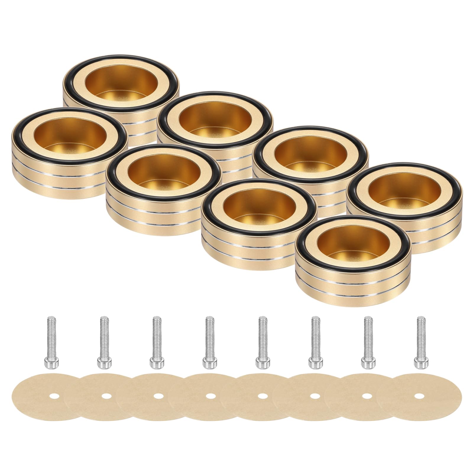 QUARKZMAN 8 Stück Lautsprecher Füße Schwingungsdämpfer 58 mm x 22mm Aluminium Stoßdämpfer Isolationsfüße mit M4 Schrauben für HiFi Schränke Verstärker Subwoofer Plattenspieler Gold