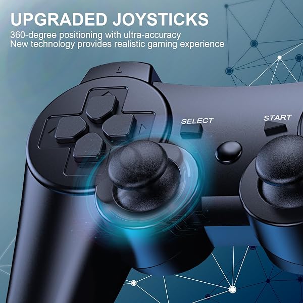 Diswoe Mando PS3, 2 Pack Mando Inalámbrico para PS3, Wireless Bluetooth Controlador con Doble Vibración, Gyro Axis, Mando Recargable PS3 Gamepad Joystick con 2 cables de carga - 3