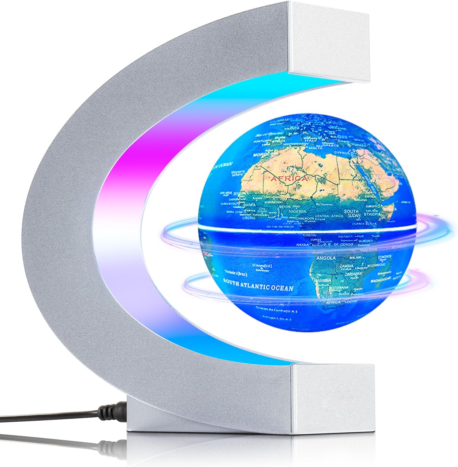 Magnetic Levitating Floating Globe with 7 Colored Lamp, Cool Tech Gadgets Gifts World Globe for Men Father, Birthday Gifts Office Home Desk Decor Display Frame