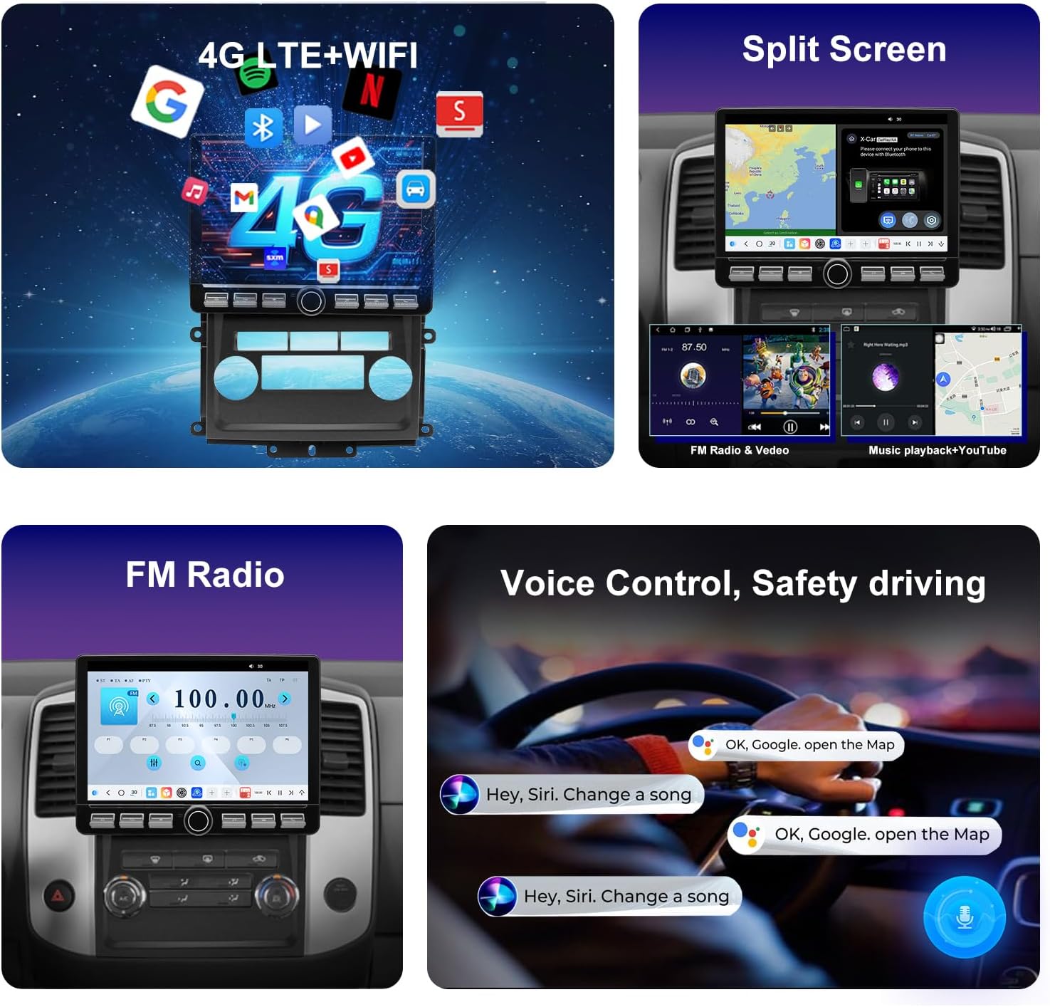 QLED Radio for Nissan Frontier Xterra 2009 2010 2011 2012 Upgrade,Touch Screen Stereo Replacement,Wireless carplay Android auto,4G LTE Network,Support SWC, Free Backup Camera