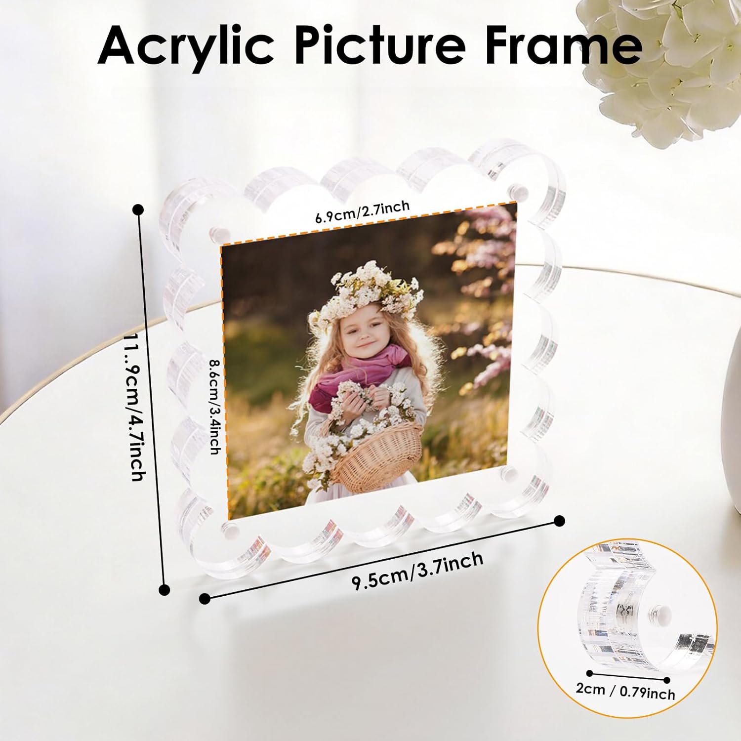 3 Pack Acrylic 4x4inch Magnetic Picture Frame,Double Sided,10+10mm Thick Block,Picture Frames Acrylic Photo Scalloped Frames Freestanding Gifts for Desk,Fridge, Locker,Office Cabinet(Clear,4x4)