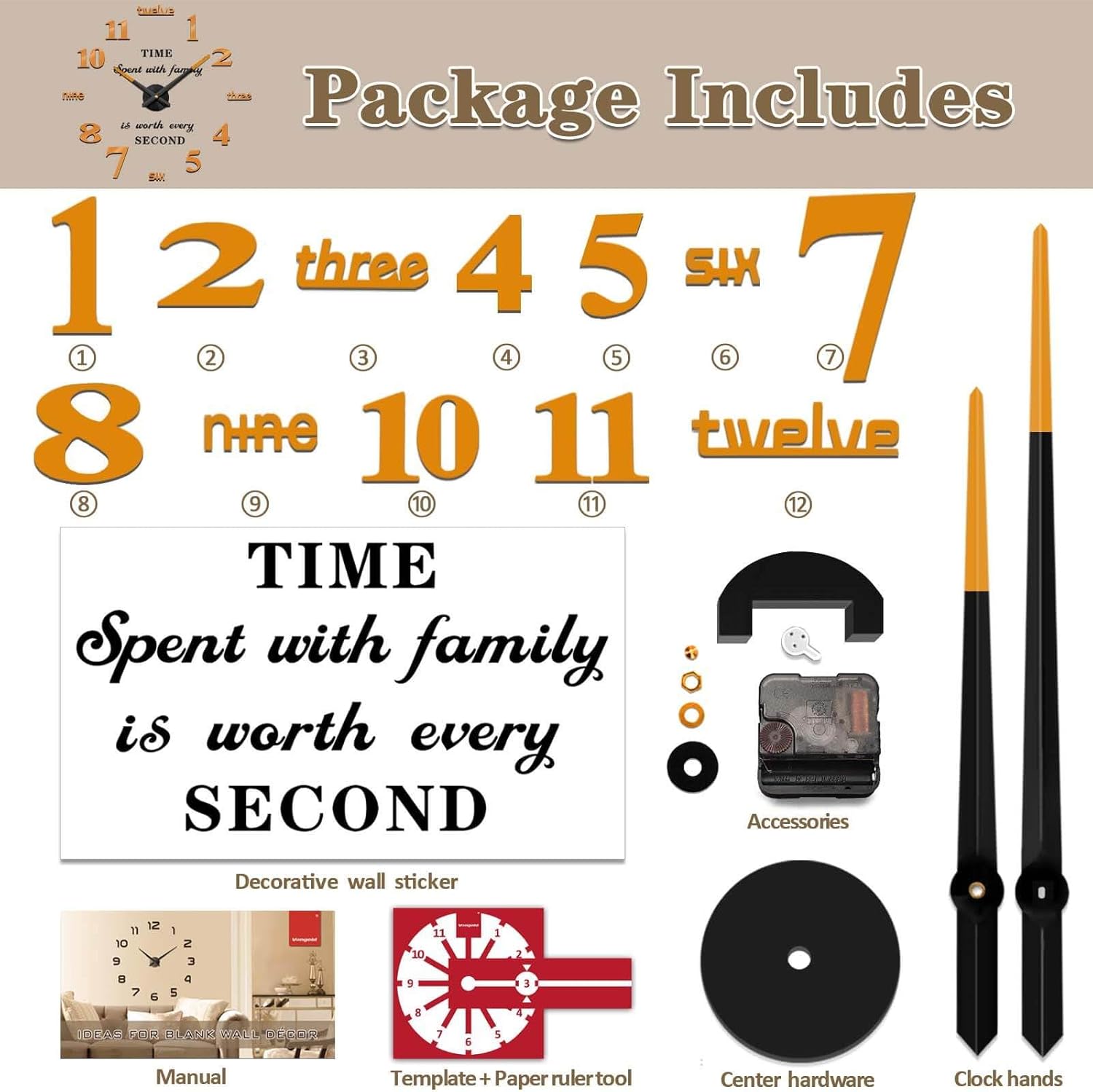 VANGOLD Frameless DIY Wall Clock 3D Mirror Wall Clock Large Mute Wall Stickers for Living Room Bedroom Home Decorations