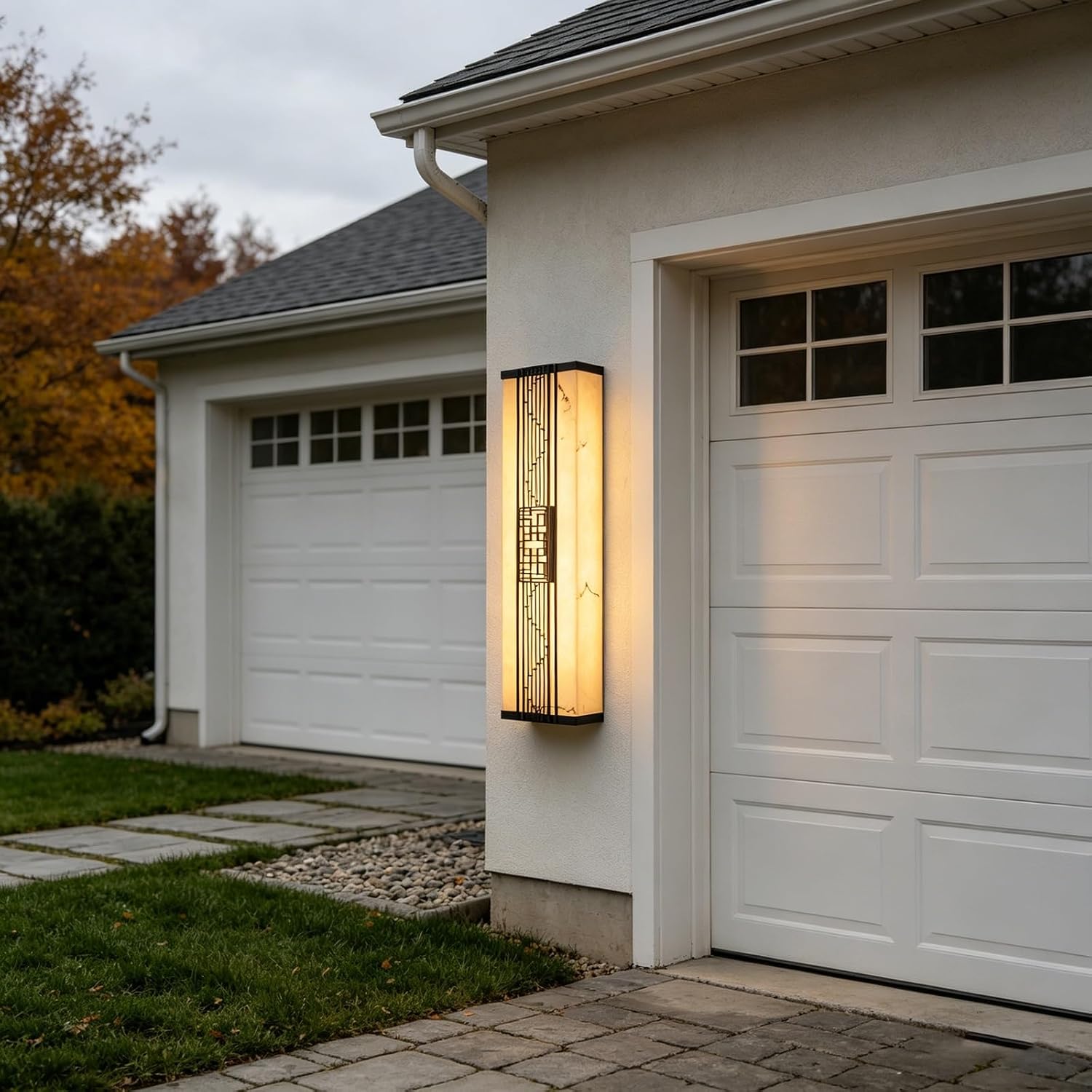 LED Outdoor Wall Lantern, 20" Black Lattice Stainless Steel Housing