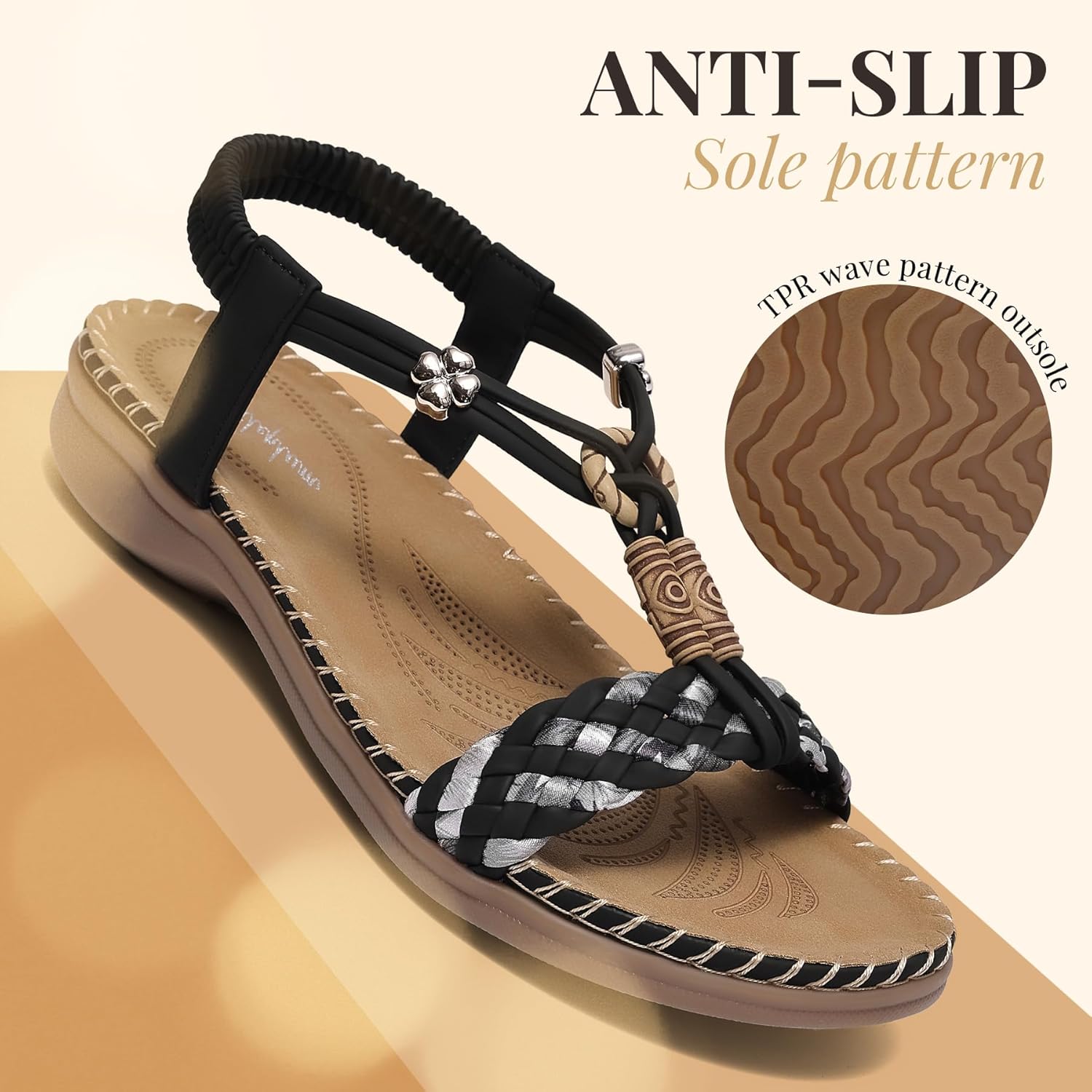 Littleplum Women Sandals Arch Support Handmade Bohemian Braided Flat Sandals Comfort Walking Beach Ankle Elastic Summer Shoes - Image 6