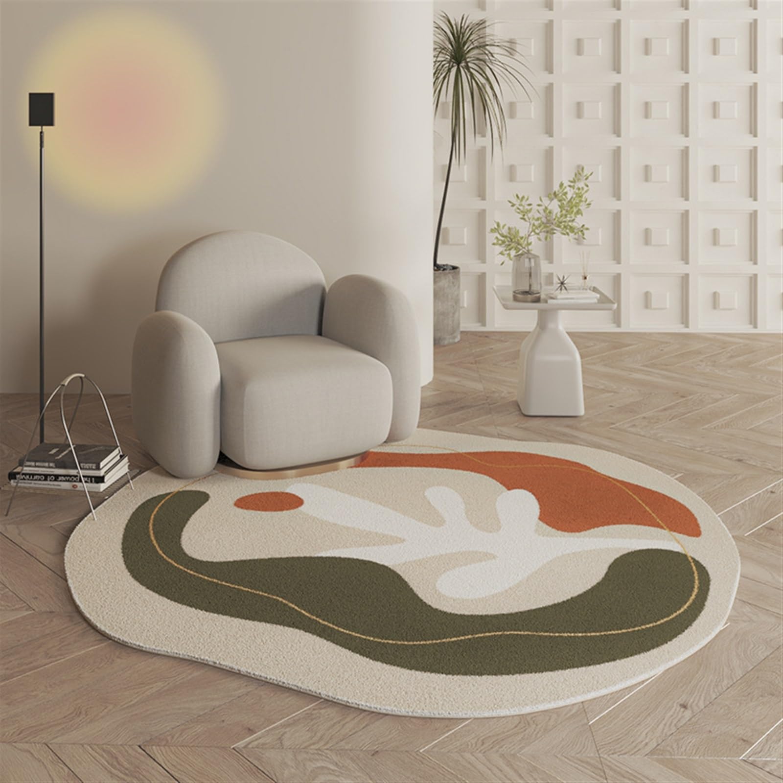 Tapis ovale irrégulier 80x160cm moelleux et antidérapant coloris D pour salon et chambre