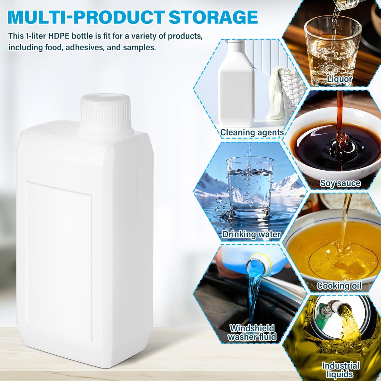 MAGICLULU Hdpe Reusable Oil Jug Bottle with Lid Empty Storage Bottle for Water Oil Liquids Acid and Alkali Resistant Compact Flat Shape for Kitchen and Workshop 8.26 X 3.93 X 2.67 in