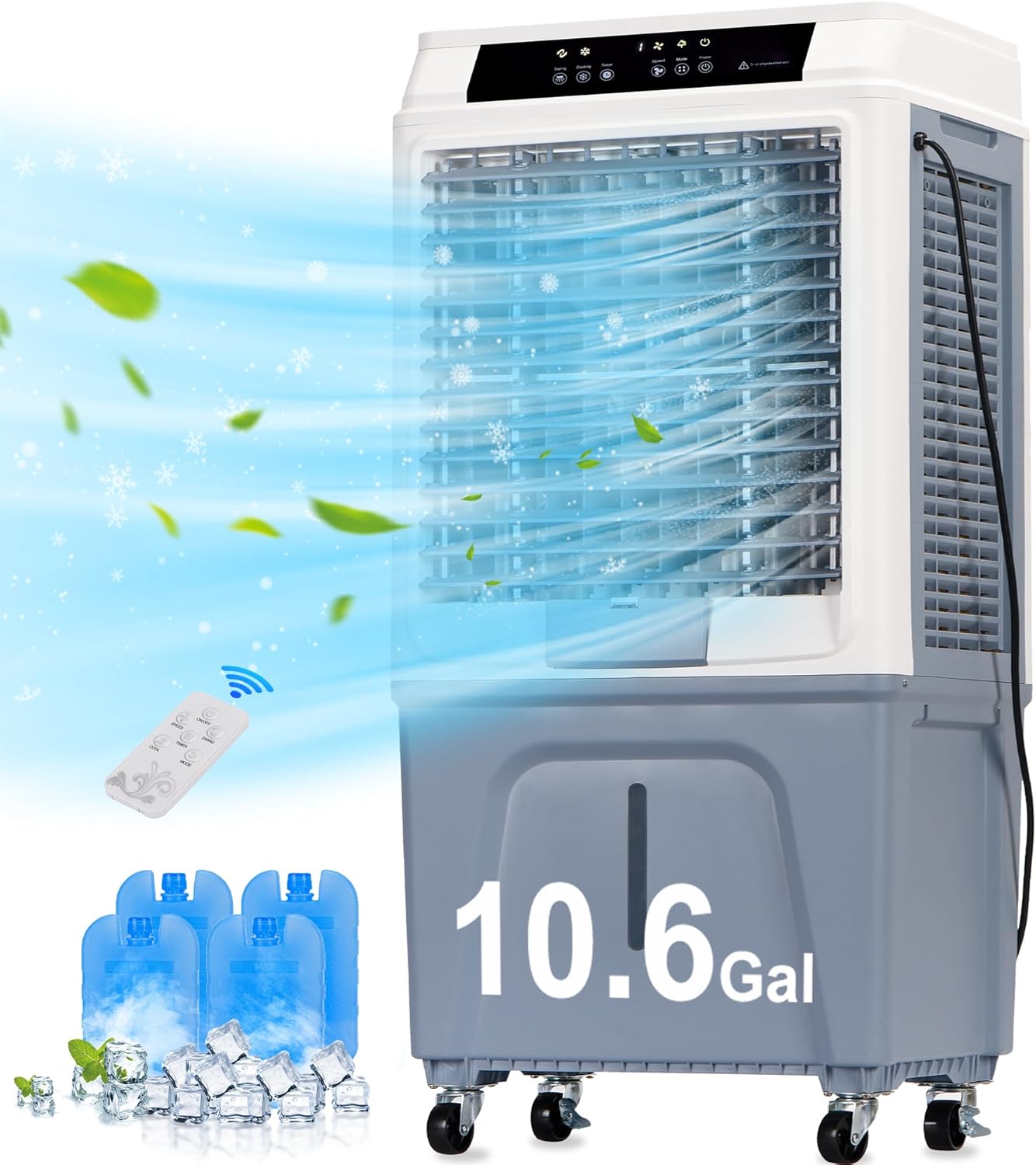 Swamp Cooler, 3288CFM Evaporative Air Cooler with 10.6-Gal Water Tank, Evaporative Cooler with Water Level Alarm, 3 Speeds, 12H Timer, Air Cooler for Indoor Outdoor Patio Garage Use(42IN)