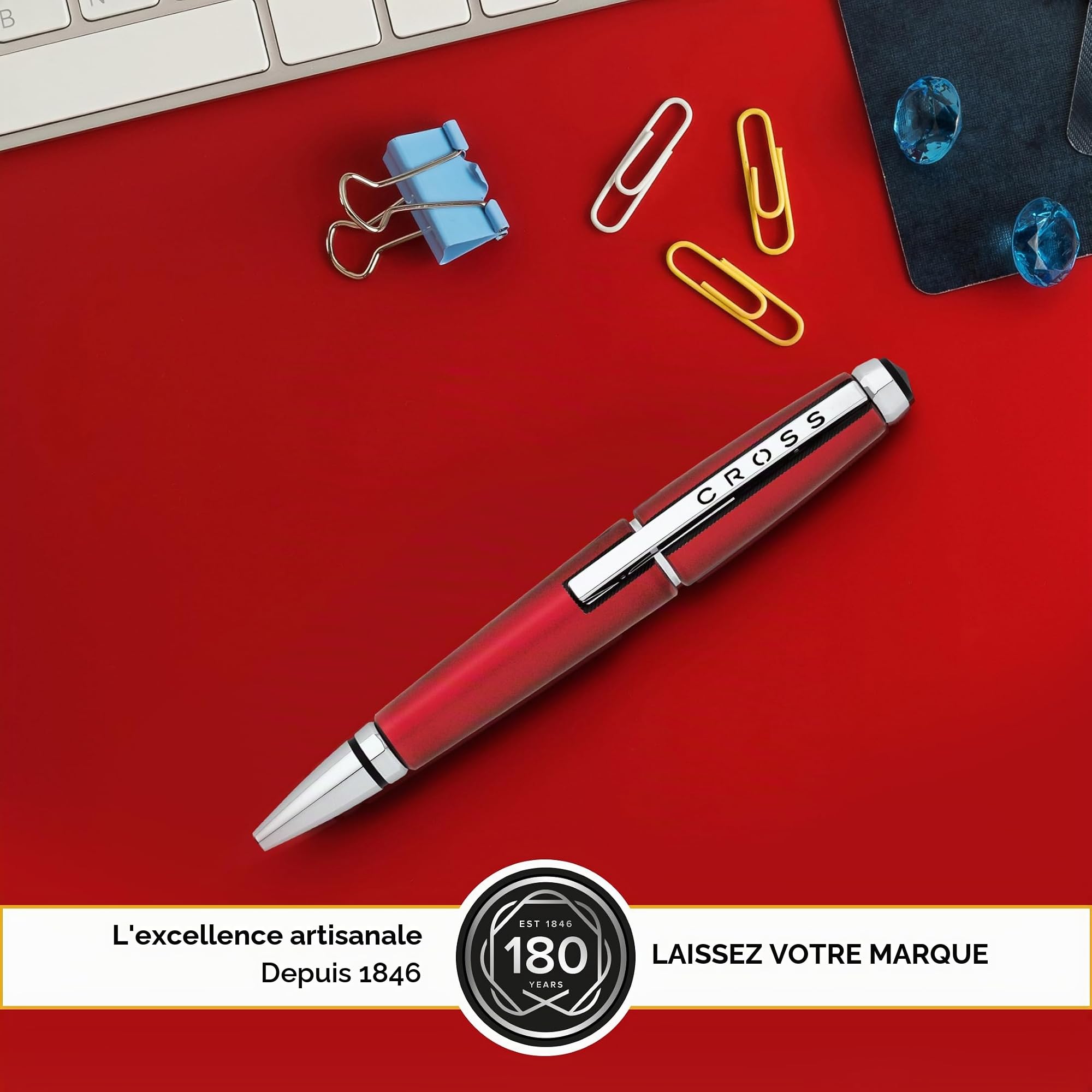 CROSS Edge - Roller rouge convertible / Stylo rechargeable - Avec système d’ouverture par glissement - Écrin classique et recharge roller noire incluse