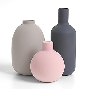 Winter Shore Jarron Ceramica para Decoración del Hogar [Pack de 3] - Deco Neutra para Mesa, Cocina, Chimenea - Jarrones Decorativos, Minimalistas, Modernos, Mate Rectos, Ovalados y en Forma de Bola