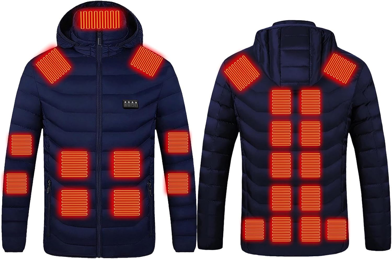PBNBP Unisex 25-Zone Heated Jacket Detachable Hood Winter Outdoor Quilted Puffer Coat 4-Control Water-Resistant Outerwear