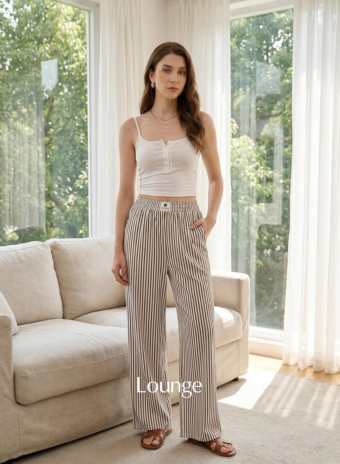 EVALESS Women's Striped Pants Spring Summer 2026 Comfy Pajama Pants High Waist Wide Leg Lounge Pants Lightweight PJ Bottoms - Image 5