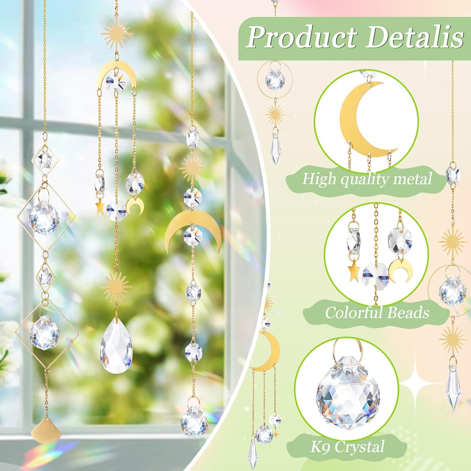 Mumufy 11 Pcs Crystals Suncatcher and Hanging Glass Planter Terrariums Set Geometric Wall Vases Moon Star Crystals Prism Hanging Decor for Windows Home Wedding Decoration