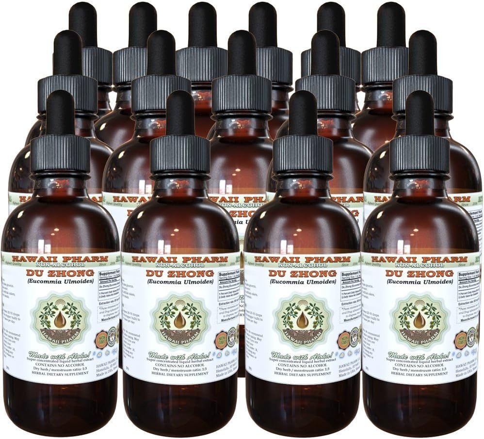 Hawaii Pharm Du Zhong Alcohol-Free Liquid Extract, Du Zhong, Eucommia (Eucommia Ulmoides) Bark Glycerite Natural Herbal Supplement 4x4 oz