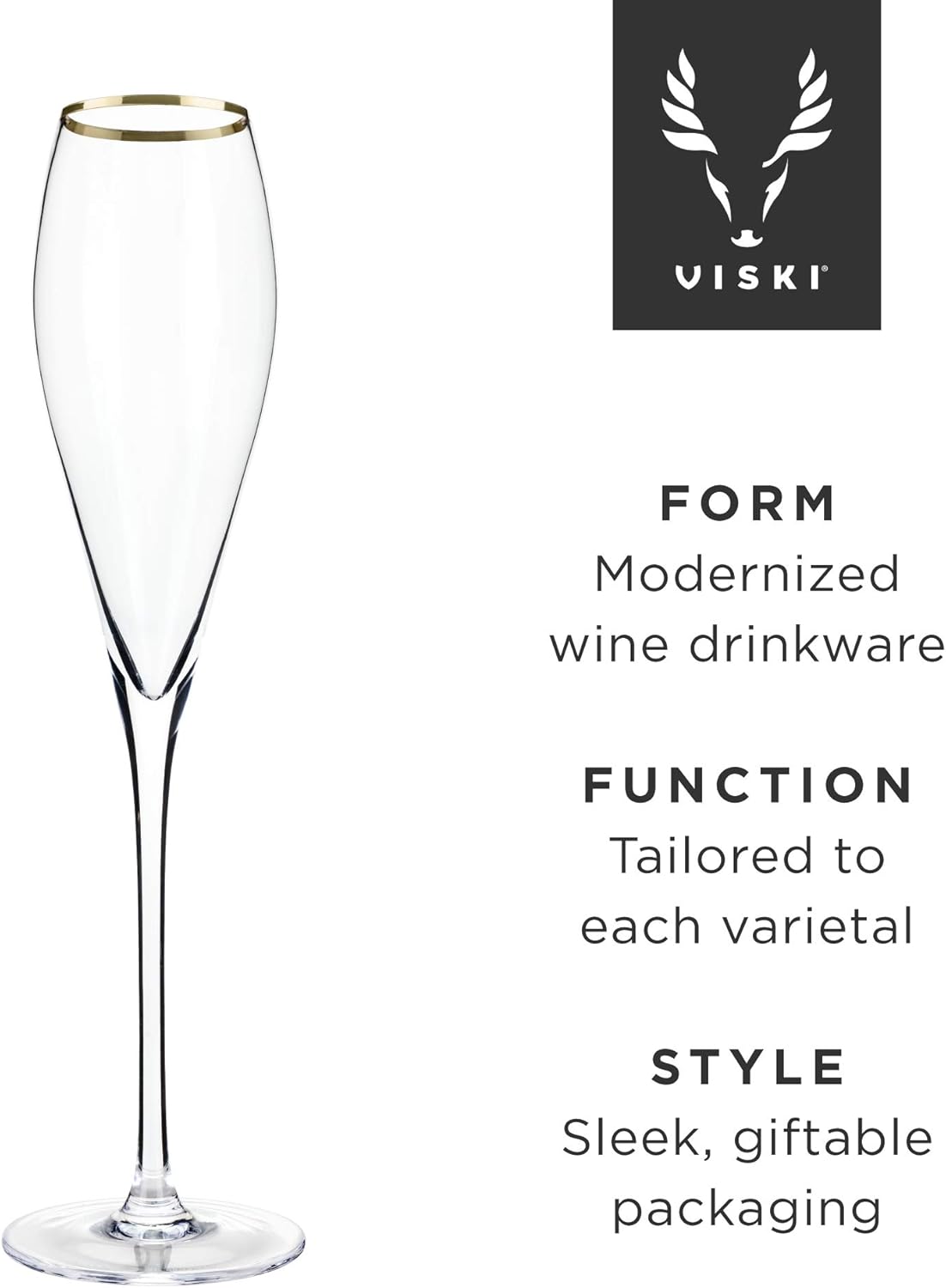 Viski Crystal Champagne Flutes, Gold Plated Rim, Elegant Champagne Glasses Gift Set for Sparkling Wine, Prosecco, Mocktails, Housewarming, Wedding Gifts, Home Bar, 8 oz, Set of 2 - Image 4