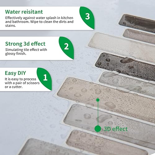 Miniatura 4 de WOWSTAR Azulejos de 10 hojas para salpicaduras de cocina, azulejos para pared de cocina (marrón claro)