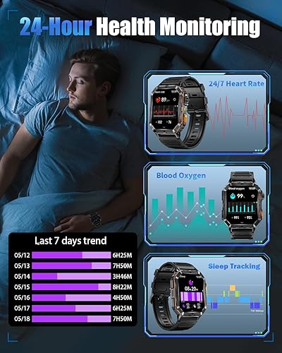 Miniatura 4 de Military Smarty Watch for Men, 2.01" Smartwatch with 1200mAh Battery, Flashlight, AnswerMake Calls, Heart RateSleep Monitor 100+ Sport Modes Fitness