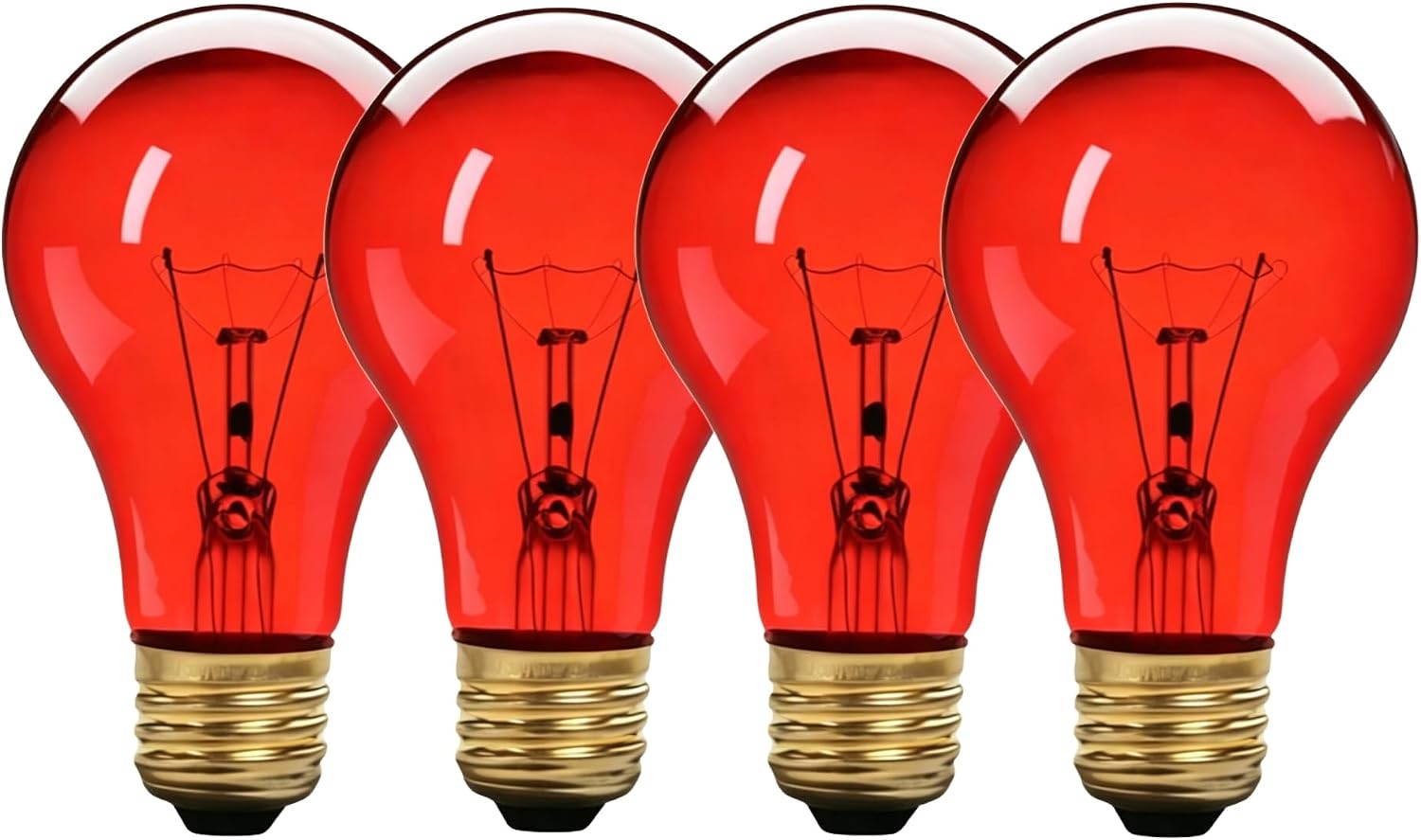 Red 75W Incandescent Light Bulbs, E26 A19 Vintage Clear Glass (4 pack) | 60+ Watt Light Bulbs