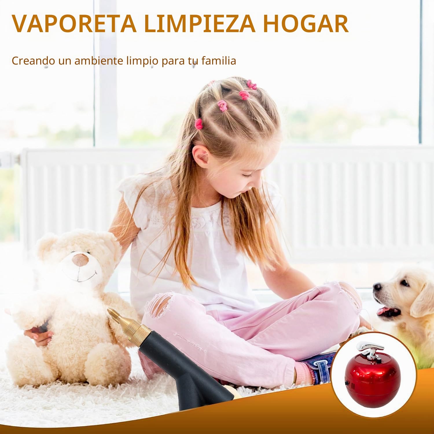 OUTIGO Limpiador a vapor, Calentamiento rápido en 15 segundos, con 6 ajustes de velocidad regulables, limpiador multiusos de 2000 W, ideal para limpiar papel pintado, suelos, alfombras y más