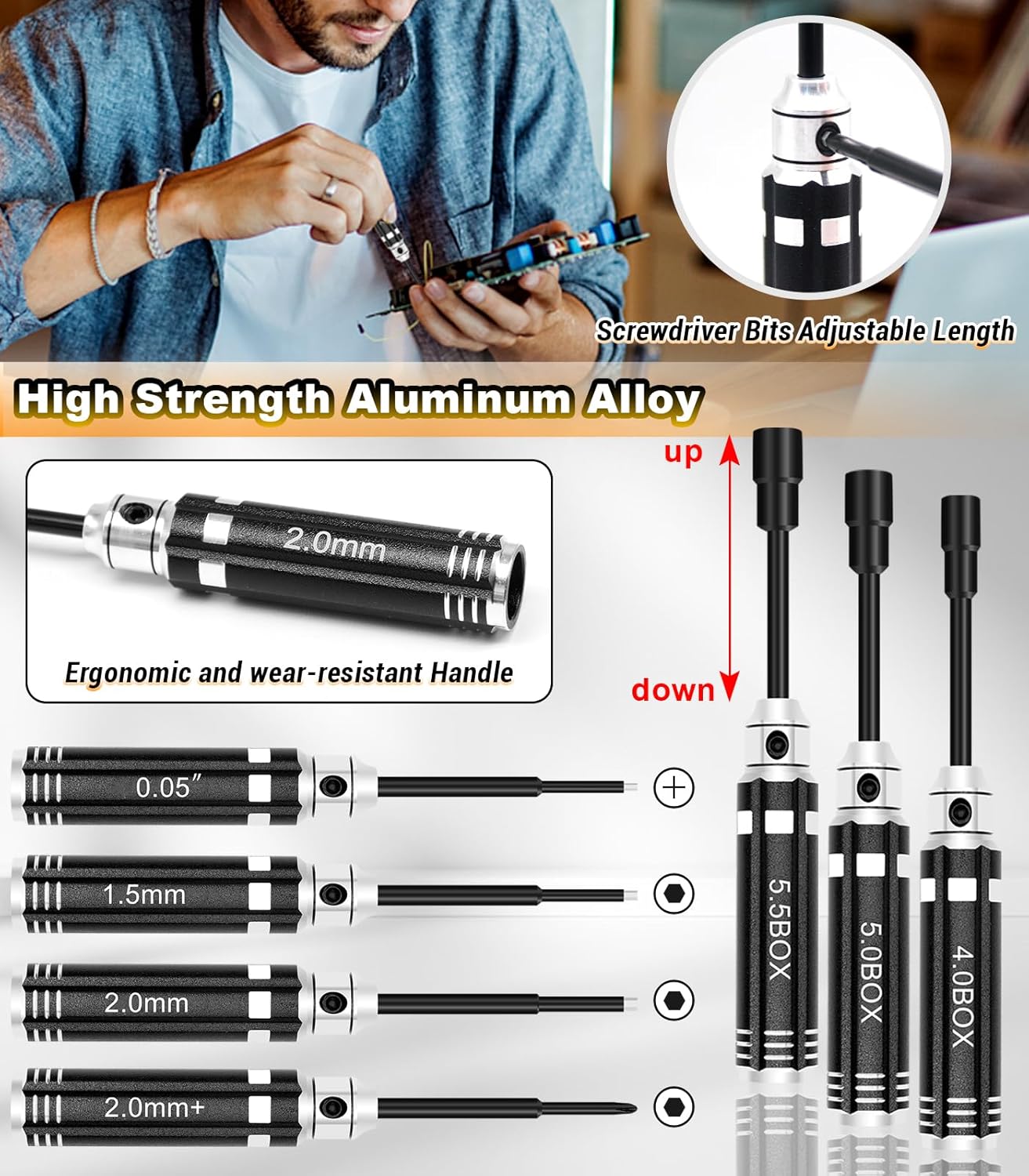 OGRC 7 in 1 Multifunctional RC Car Work Stand RC Repair Stand with 7Pcs Screwdrivers and 1/24 RC Screw Kit for AXIAL SCX24 AX24 1/24 RC Car (Black)