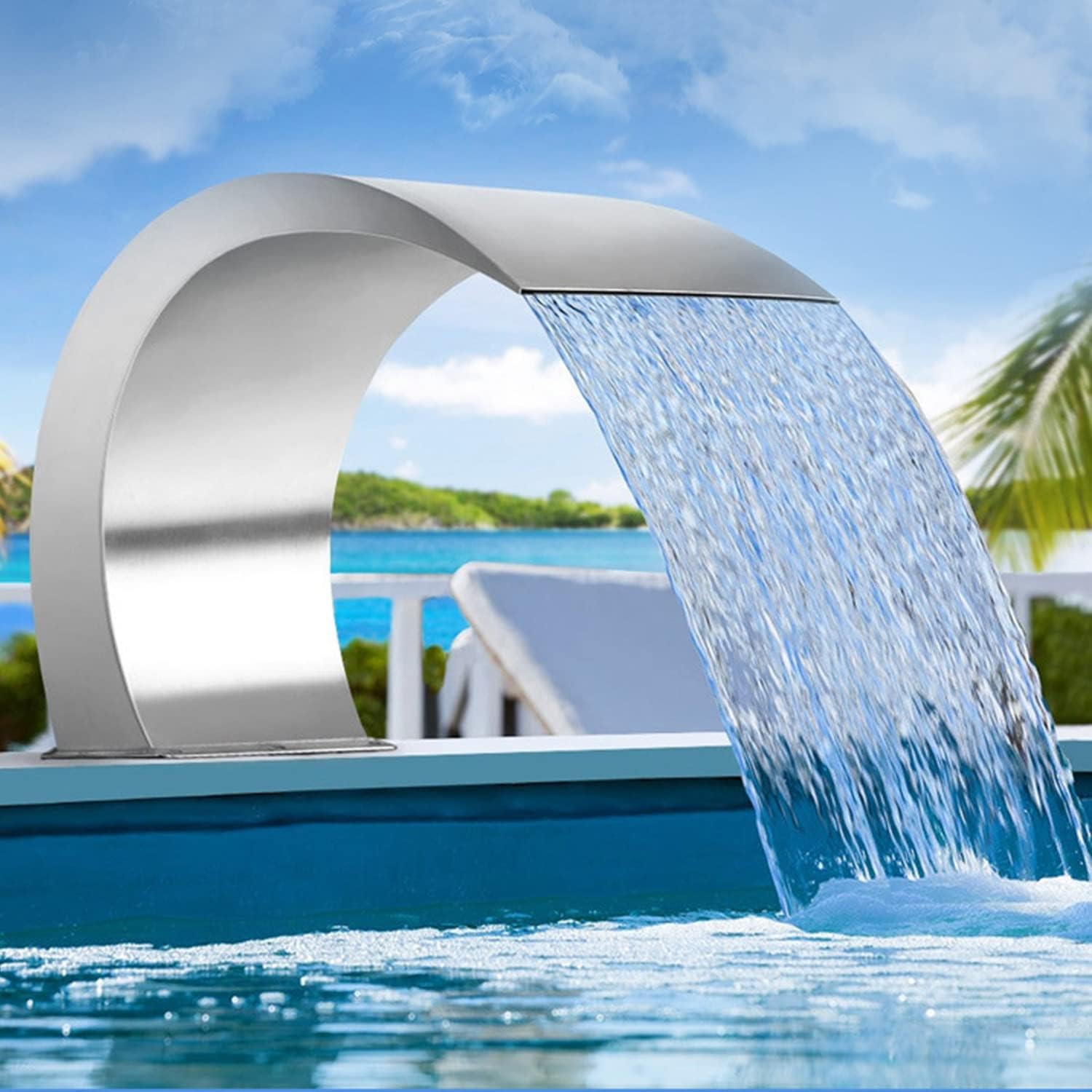 Stainless Steel Waterfall Fountain for Garden, Pool & Pond - Outdoor Water Feature, 80cm x 50cm, Pool Sprinkler, Landscaping Decor, Durable & Elegant Design
