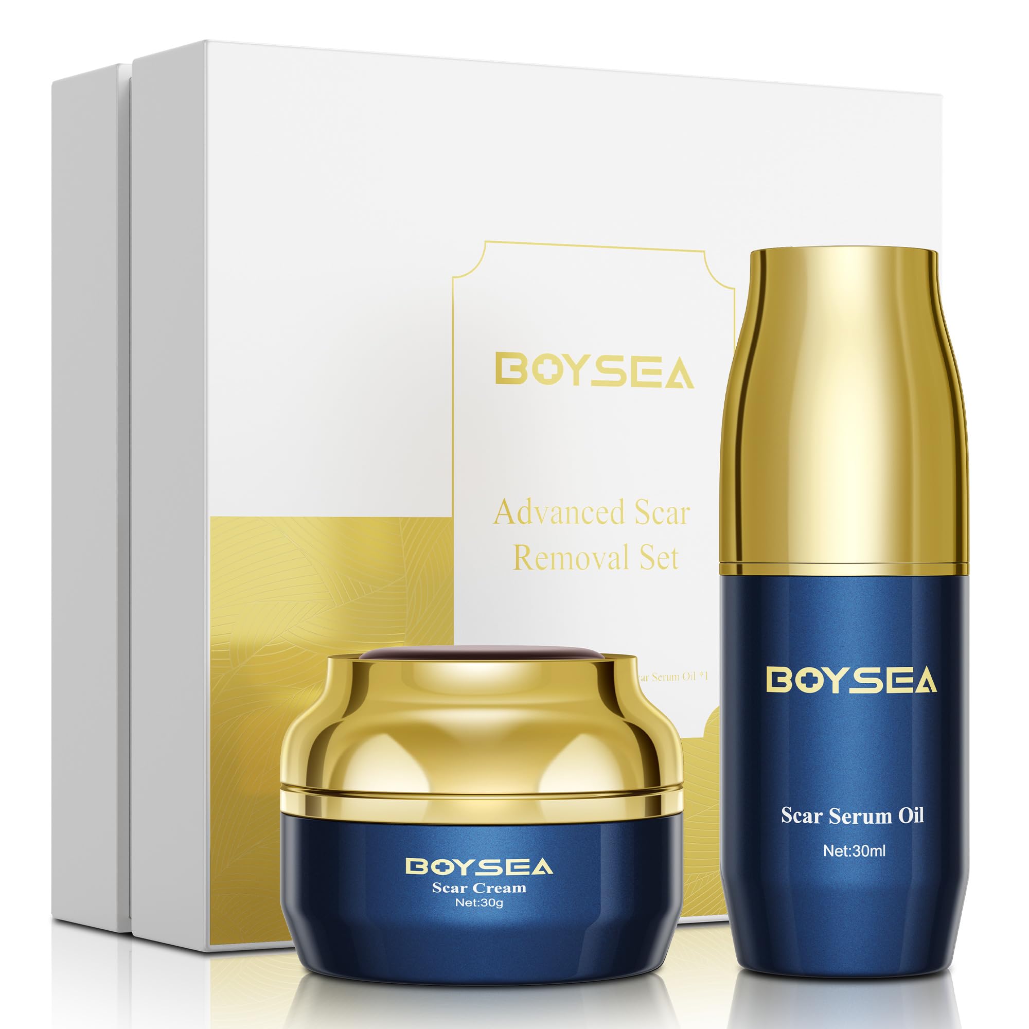 Boysea Scar Cream & Serum Oil, Advanced Scar Removal Set, Reduces Appearance of Keloids, C-Sections, Surgeries, Burns, Acne, 2 x 1.06 Oz Bottles