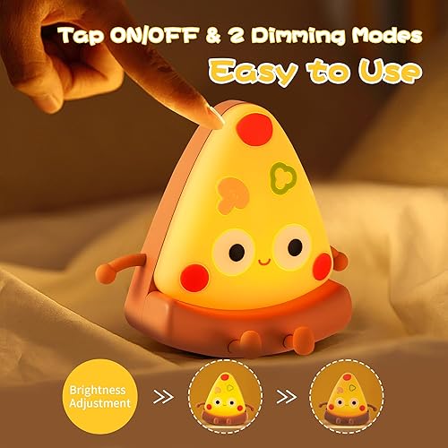 Miniatura 3 de Linda luz nocturna de pizza, lámpara nocturna recargable por USB de silicona con control táctil para niños, ideas de regalos Kawaii para niños y