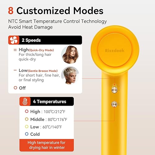 Miniatura 7 de Secador de pelo ligero, alta velocidad 160,000 rpm, iones negativos 500M, secador de pelo sin escobillas para brillo sin encrespamiento, secado