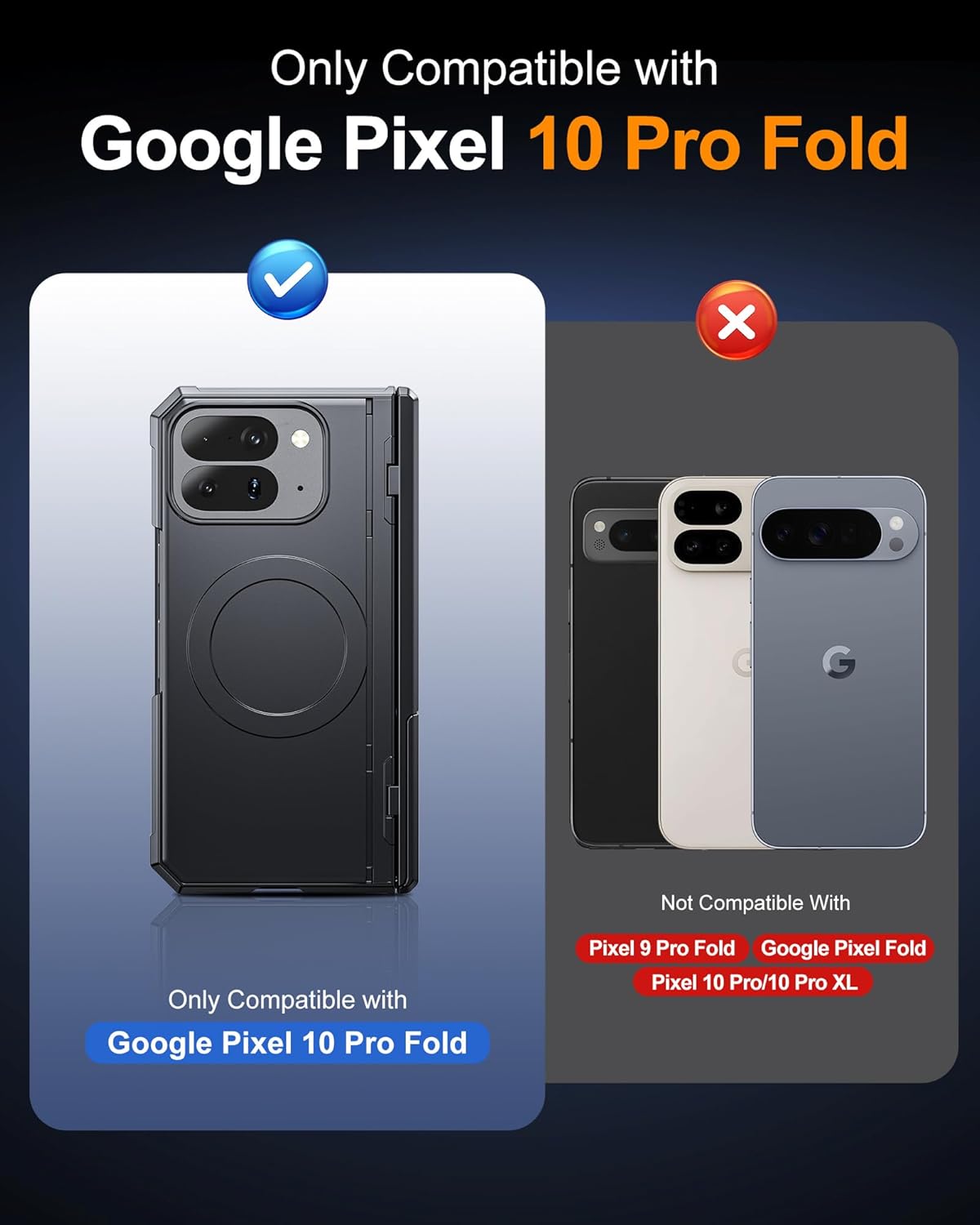 Kaiiecal Magnetic for Pixel 10 Pro Fold Case with Screen Protector [Fit for Magsafe] [Dual-Stand] [Hinge Protection] Durable Matte Protective Cover for Google Pixel 10 Pro Fold 2025 8", Black