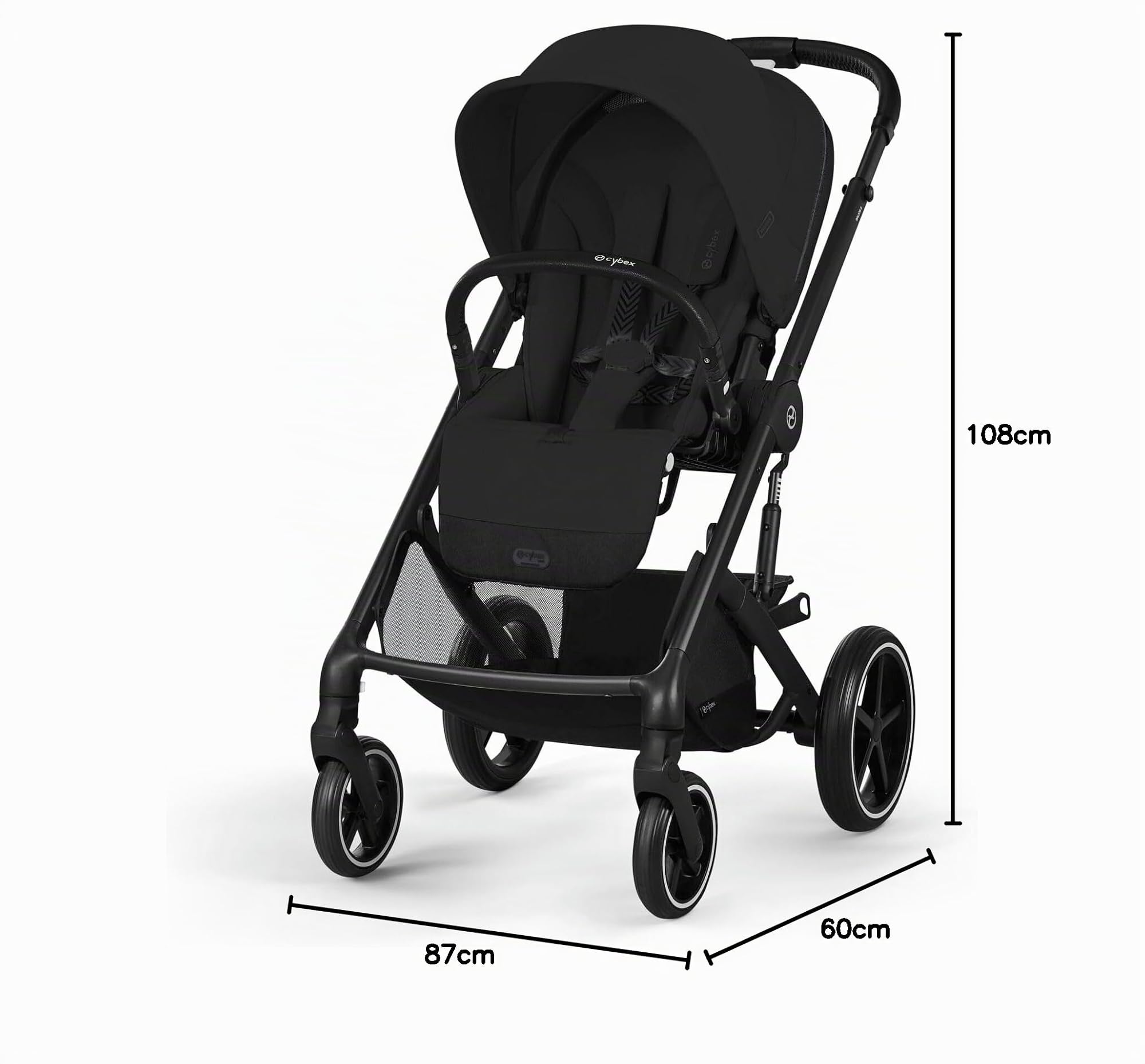 CYBEX Gold Cochecito Balios S Lux, Posición Reclinada Ergonómica, Sistema de Arnés con Una Sola Mano, Desde el Nacimiento Hasta 22 kg (Aprox. 4 Años), Moon Black