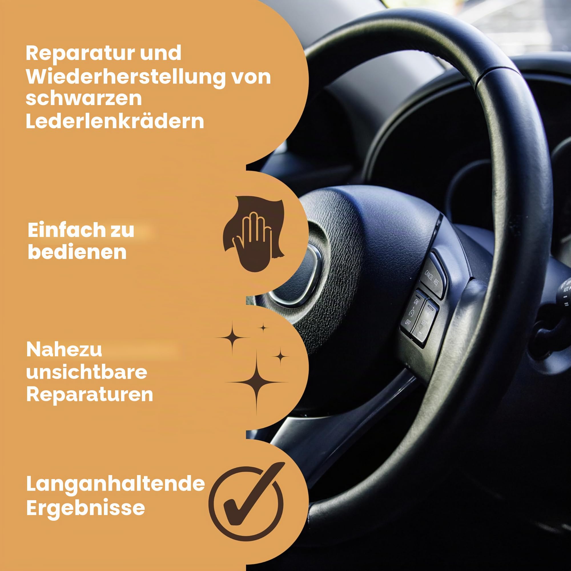 Leder-Lenkrad-Reparatur-Set (schwarz) – entfernt Fettablagerungen, repariert Schäden und stellt die Farbe an jedem abgenutzten Lederlenkrad wieder her