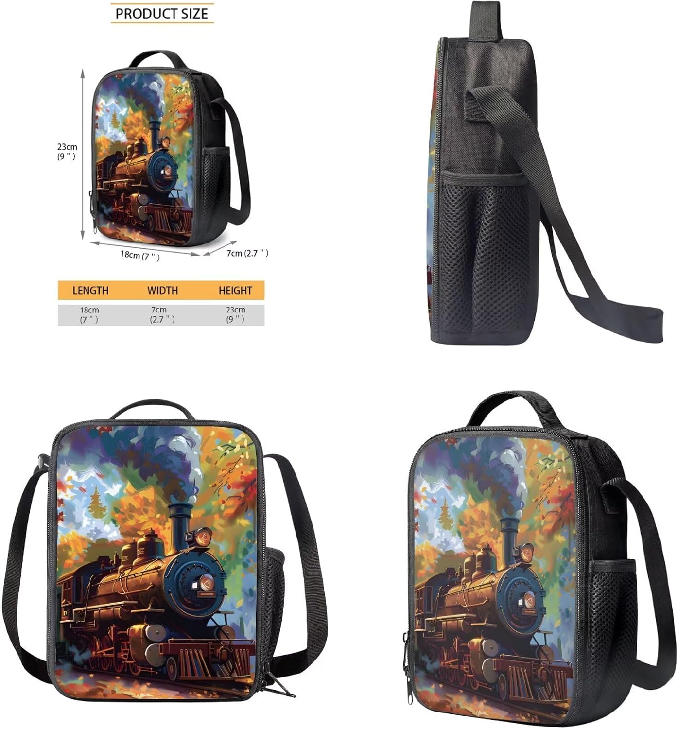 COEQINE Train Backpack for Boys 4-6 Toddler Vintage Train Elementary School Boys Bookbag Age 6 To 8 with Lunch Box Kids Boys School Bag Set 3 In 1 Preschool Shoulder Bag with Pencil Box Coin Purse