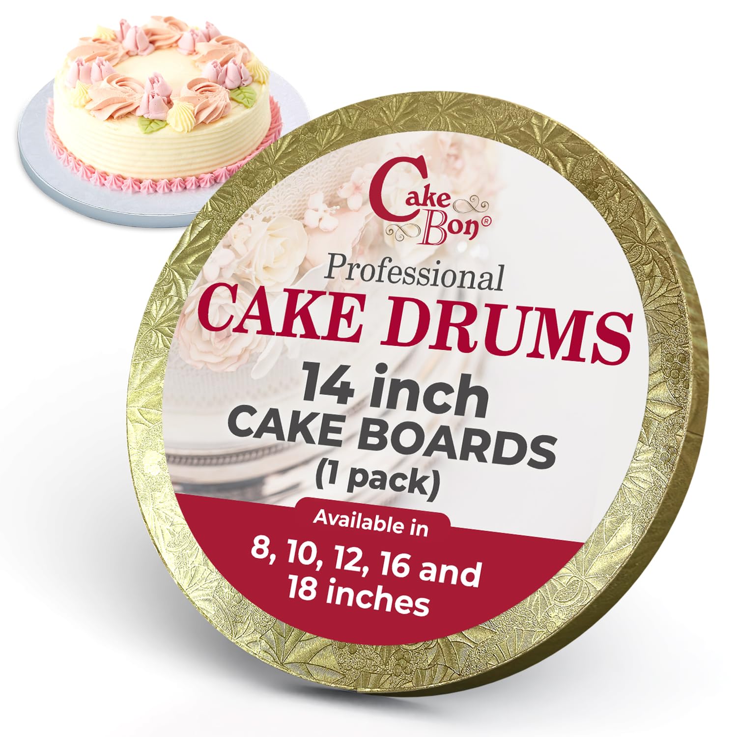 Cake Drums Round 14 Inches - (Gold, 1-Pack) - Sturdy 1/2 Inch Thick - Professional Smooth Straight Edges