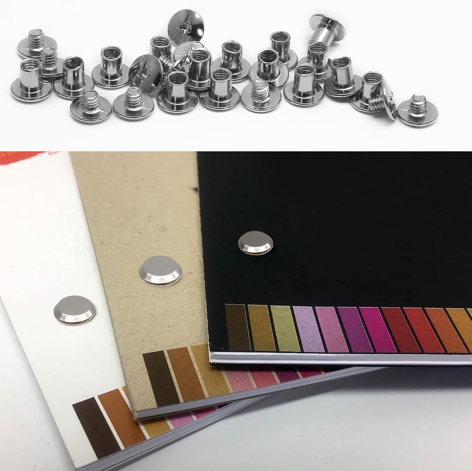 Uenhoy 30 Set Phillips Head Chicago Screws M5 x 6mm Binding Screw Posts 1/4 Inch Leather Nail Rivets Chicago Button for DIY Craft Leather Belt Bookbinding, Silver