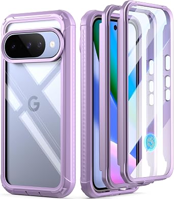 Poetic Guardian Case for Google Pixel 10/10 Pro 5G, Built-in Screen Protector [Work with Fingerprint ID], [2 Front Frame] [Wireless Charge] Full Body Shockproof Rugged Clear Cover Case, Purple/Clear