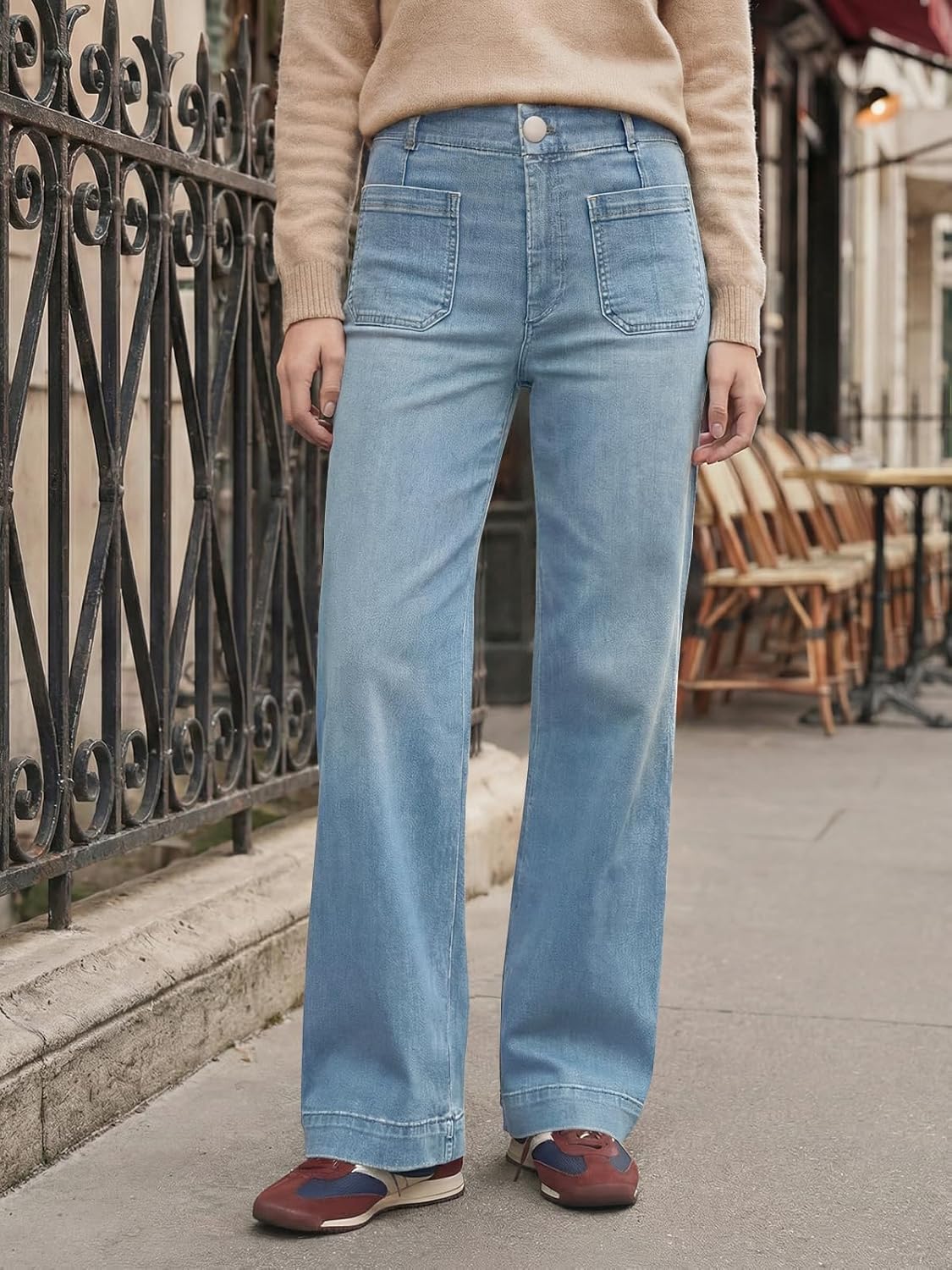 Cicy Bell Jeans for Women Straight Leg High Waisted Baggy Wide Leg Trendy Vintage Denim Pants with Patch Pockets - Image 5