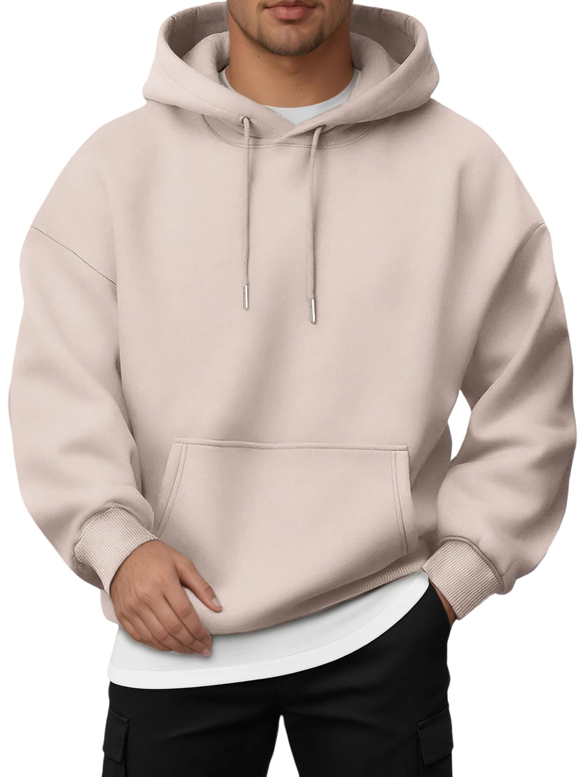 Jhsnjnr Hoodie Herren Basic Pullover Langarm Fleece Gefüttert Sweatshirt Hoody mit Kapuze Kordelzug Solid Gym Kapuzenpullover