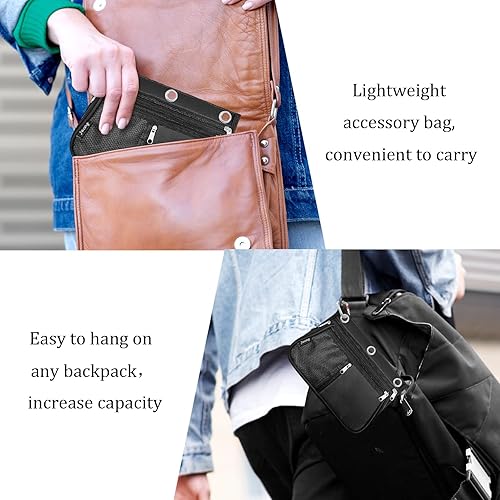 Miniatura 6 de Estuche de gran capacidad para carpeta de 3 anillas, bolsas expandibles con cremallera, 3 compartimentos para organizadores de oficina (negro)