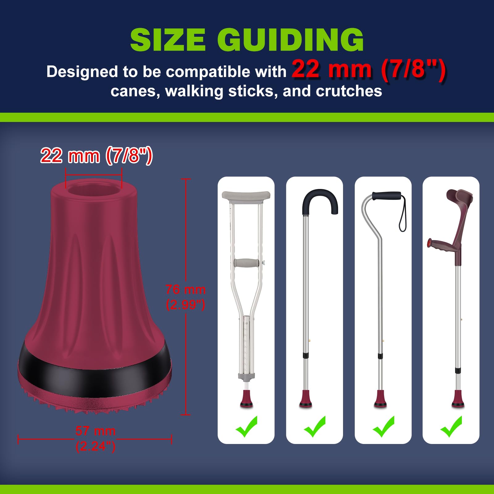 supregear Gommini per Stampelle Antiscivolo (21mm-22mm, x 2 unità), Puntali e Piedini in Gomma Resistente per Tutti Terreni Grip Estremo Tappo per Piedi per Canne, Stampelle e Bastoni, Rosso