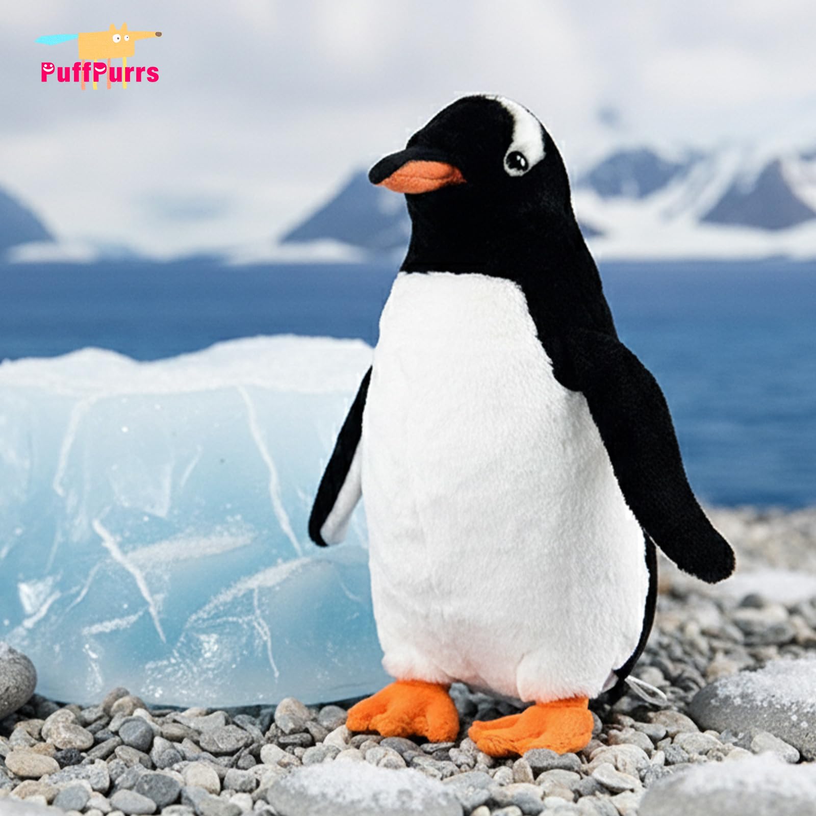 PuffPurrs Lifelike Gentoo Penguin Toy, Realistic White Crown Teddy Stuffed Animal, Cute Long-Tailed Penguin Pillow Toy Gift - Image 4