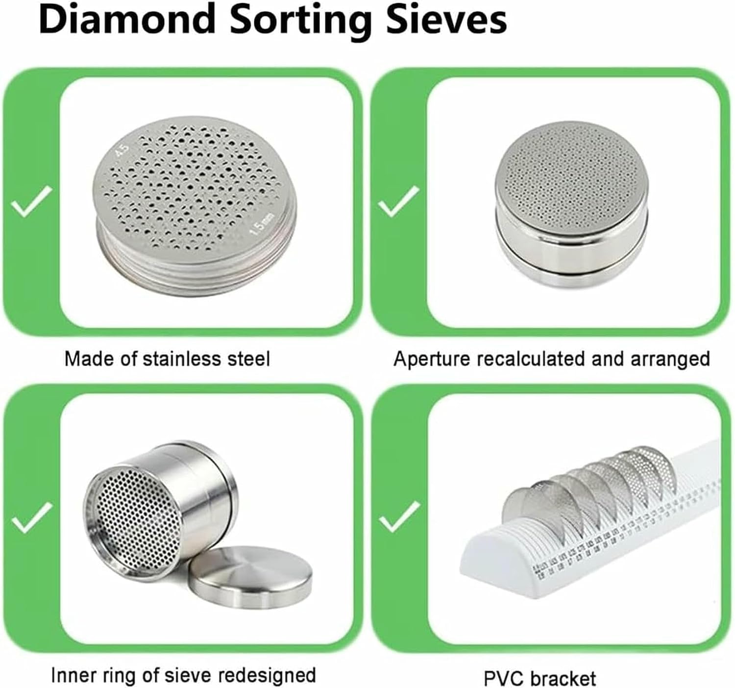Portable Stainless Steel Diamond Sorting Sieve Plates – 80 Mm Precision Mesh Trays, Flat Durable Design for Jewelry Crafting & Professional Gem Sifting