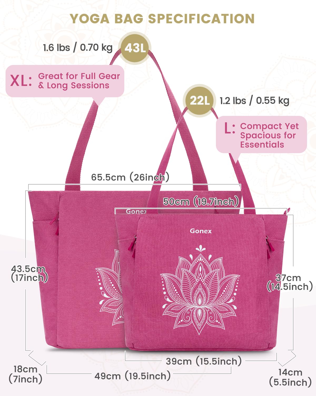 Gonex Borsa per Tappetino Yoga, con Accesso Facile e Tasche Multiple Yoga Mat Bag in Tela Impermeabile, per Donna e Uomo, Perfetta per Palestra e Pilates