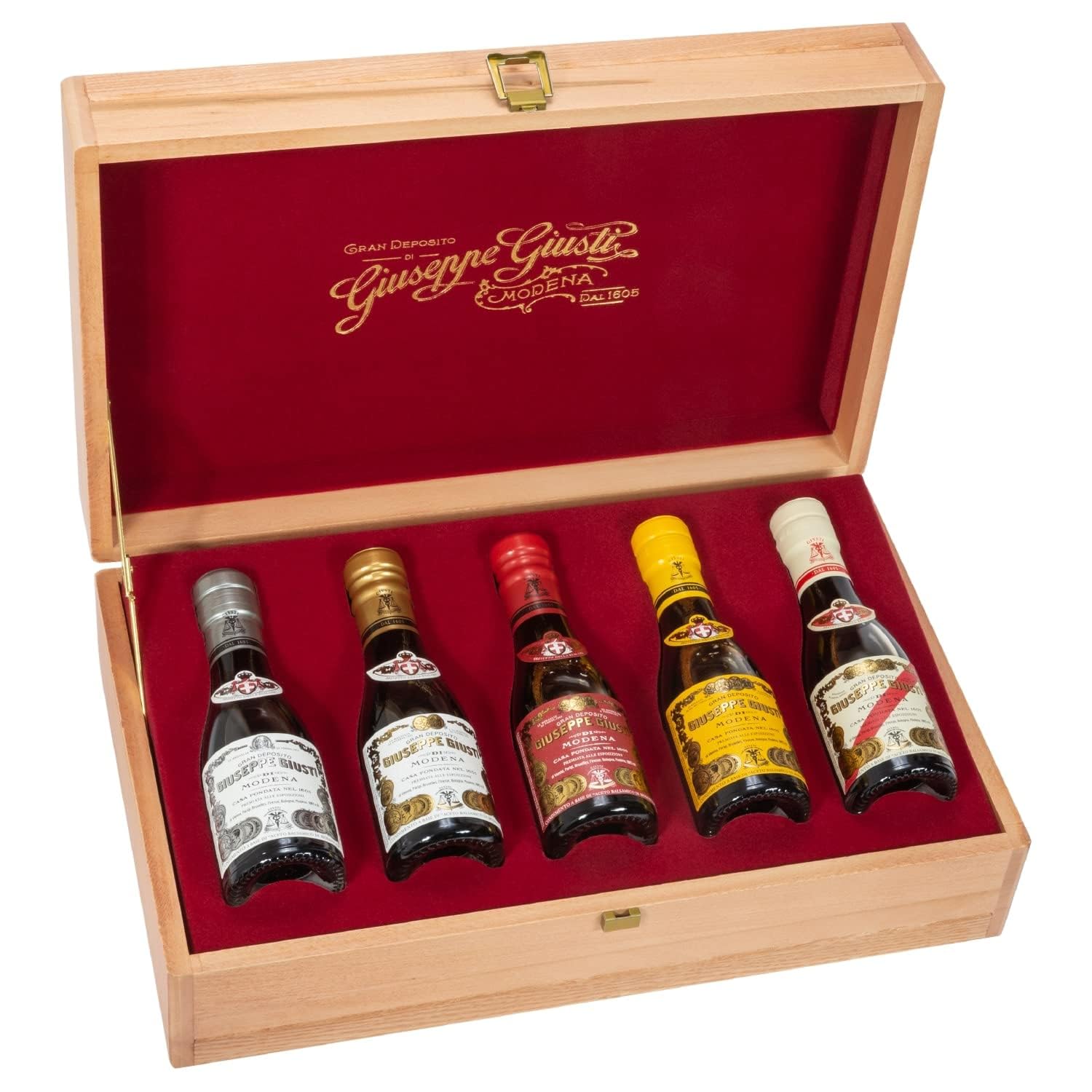 Giusti - Premium Balsamic Vinegars of Modena - Wooden Complete Collection Case - Gift Set 5x 100ml