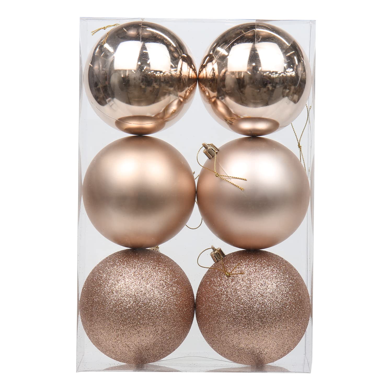 Briful Rose Gold 6Pcs 10Cm Christmas Baubles, Christmas Tree Decorations Xmas Hanging Ornaments Small Shatterproof Balls For Home Festival Gifts Xmas Decorations