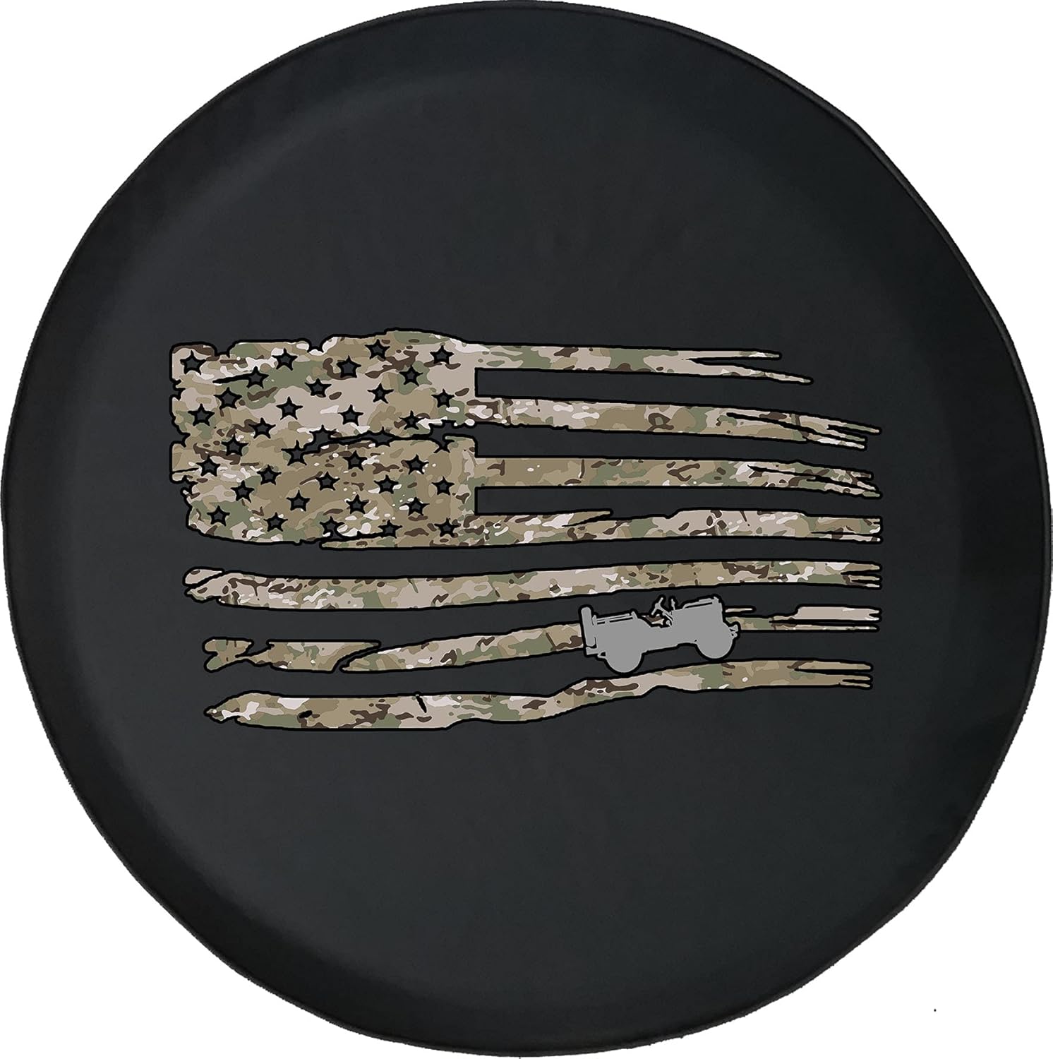 Spare Tire Cover Tactical American Flag Camo Black Accessories for Trailers Trucks SUVs RV Campers 32-33 Inch