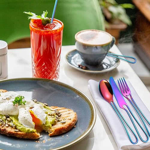 Miniatura 4 de AARainbow - Juego de cubiertos de acero inoxidable de 6 piezas, transportables, reutilizables, utensilios de viaje, incluye palillos, cuchillo,