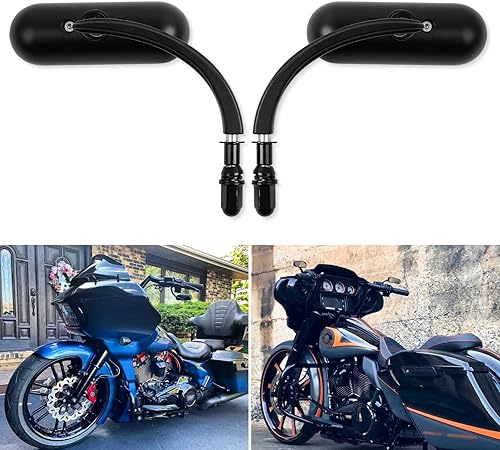 DREAMIZER Espejos retrovisores negros de motocicleta de 0.315 in y 0.394 in, mini espejo ovalado retro para Softail Breakout Silm Fatboy Sportster