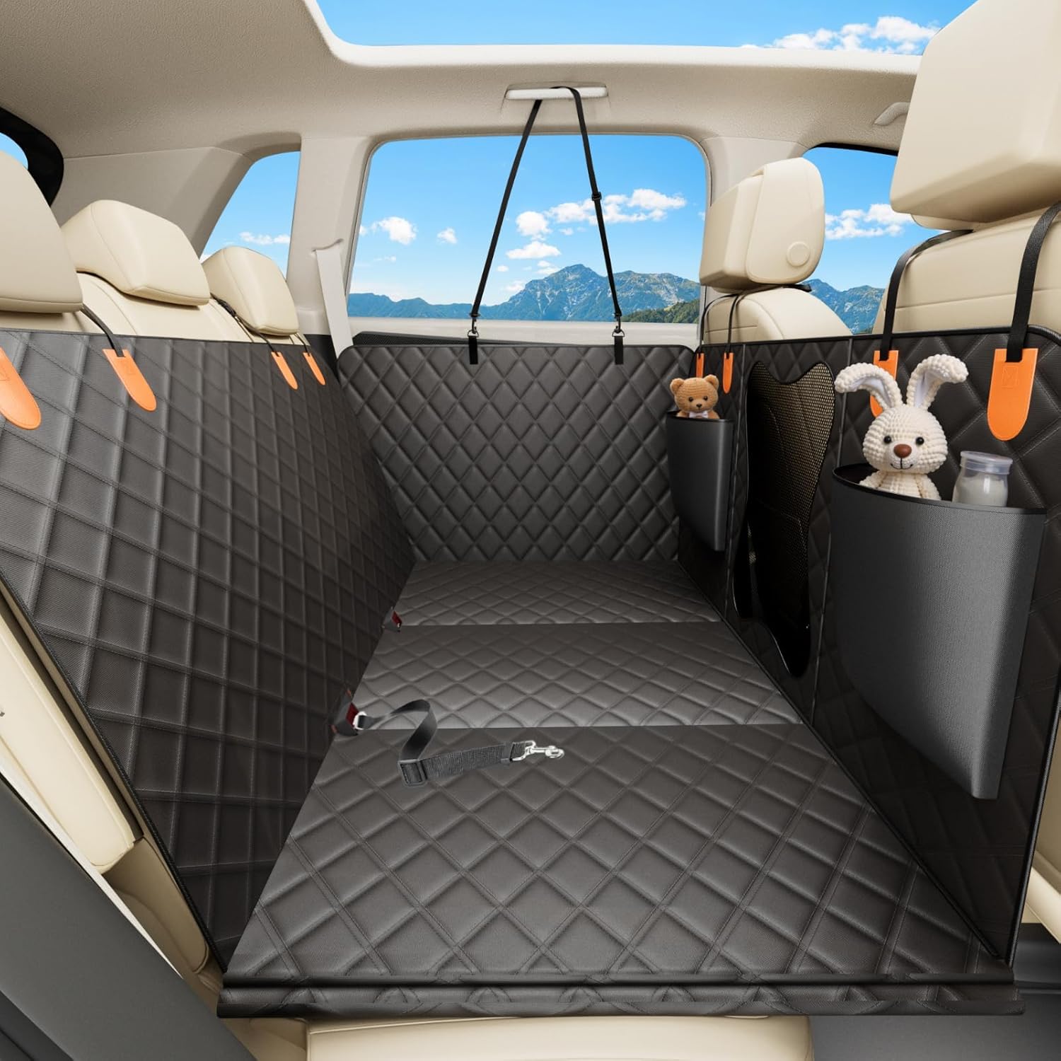 Waterproof Dog Car Seat Cover for Back Seat  Heavy Duty Back Seat Extender for Dogs with Hard Bottom, 7-Layer Protection, Non-Slip & Scratchproof, Easy to Install (Black)