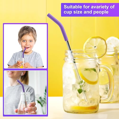 Miniatura 3 de 12 puntas de silicona reutilizables para pajitas de goma de grado alimenticio, puntas de repuesto para codo flexible de color morado, para popotes
