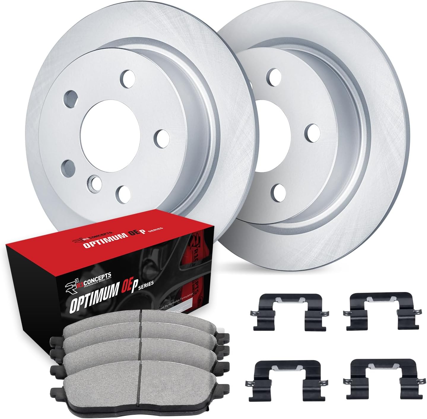 R1 Concepts Rear Brake Kit For 2020-2025 Mercedes Benz CLA250, GLB250; 2021-2025 Mercedes Benz GLA250| Blank Brake Rotors| Optimum Oep Brake Pads and Rotors Kit|Hardware included