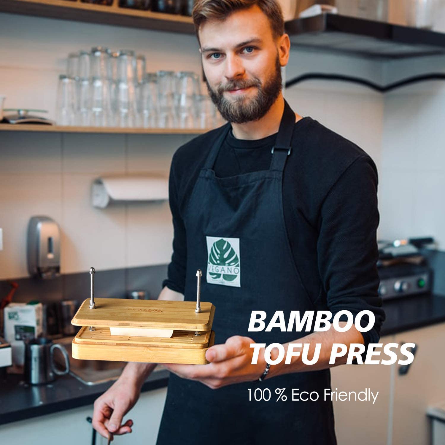 Bamboo Tofu Press, Built in Tofu Strainer and Drip Tray with